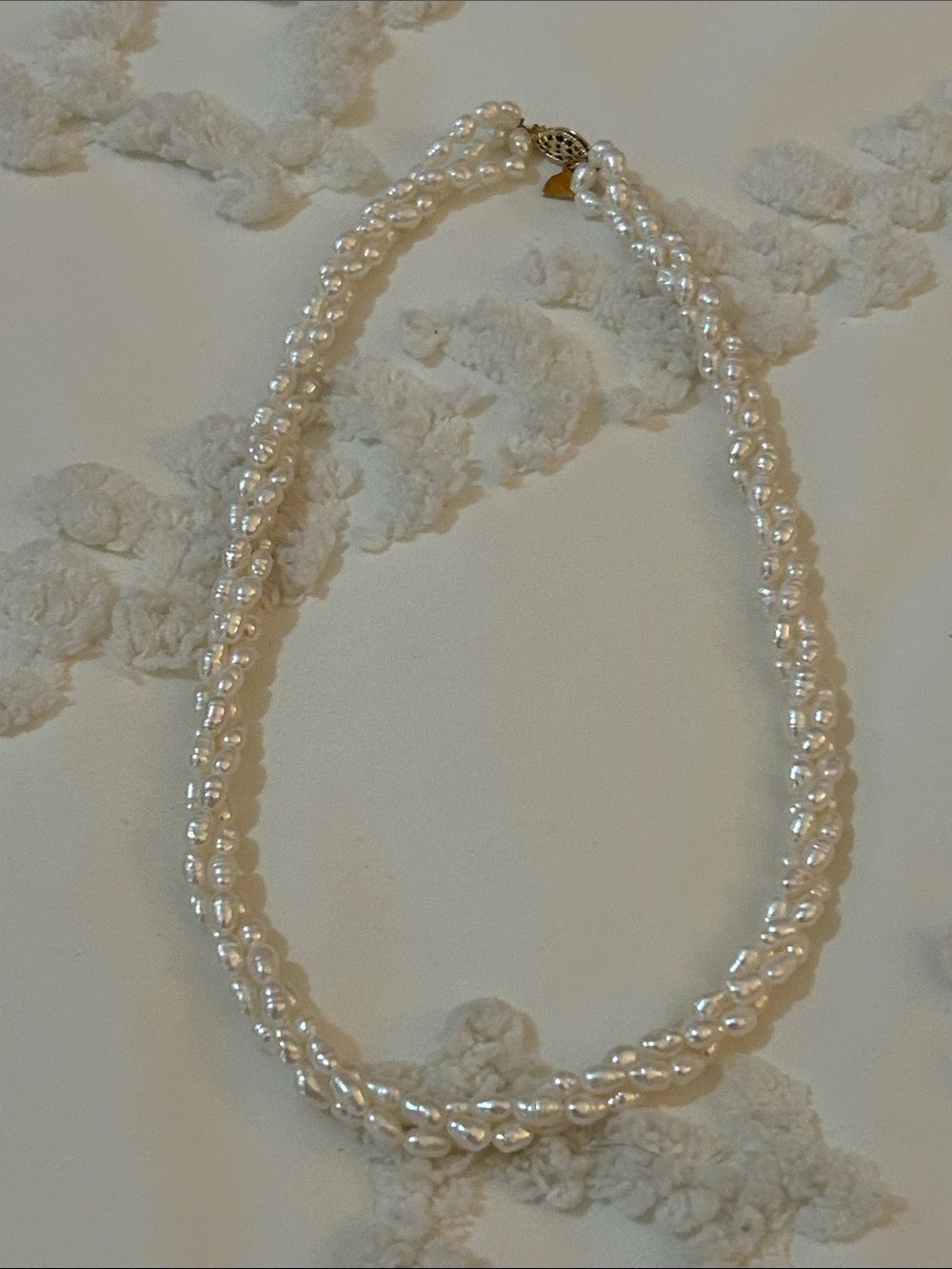 White Pearl Twisted Bead Necklace - Elegant Women's Jewelry 10k gold clasp